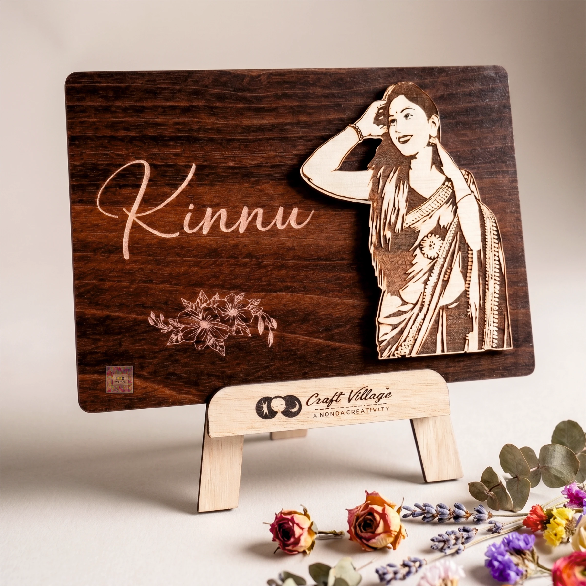 Personalized Wooden Engraved Photo Plaque with Stand